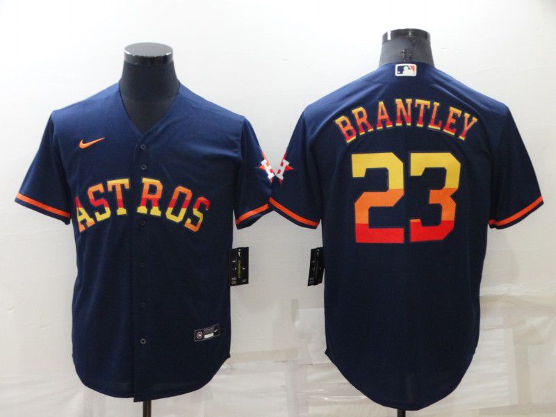 Men Houston Astros 23 Brantley Blue Rainbow Edition Game Nike 2022 MLB Jersey